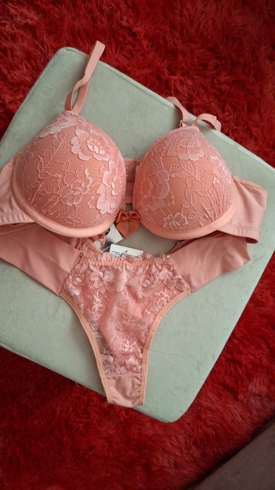 Conjunto feminina de Calcinha e Sutiã - Cor Salmão.jpeg